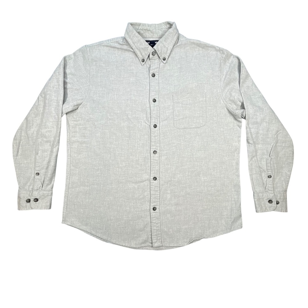 Lands End Gray Traditional Fit Flannel Button Down Shirt Mens Large 16-16.5